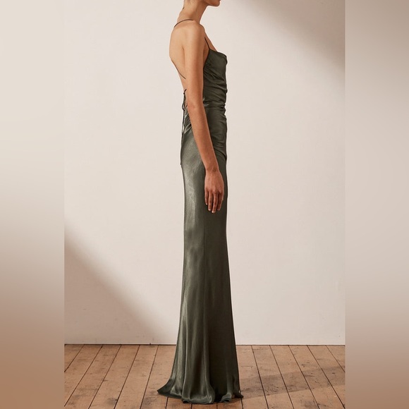 Shona Joy x Free People La Lune Lace Back 6 / Sm Green Silky Maxi Formal - Picture 6 of 10